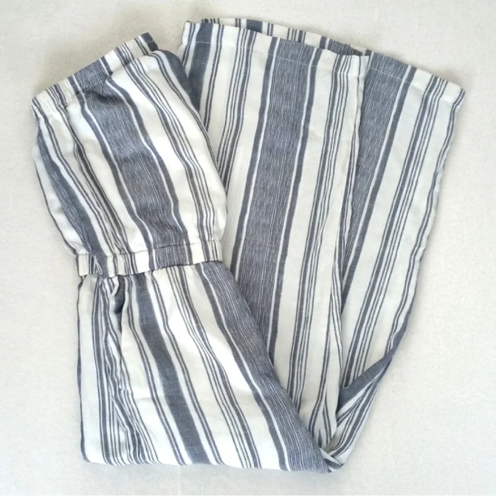 Naked Zebra Denim Blue & White Stripe Rayon Strapless Cropped Pantsuit Jumper S - Picture 9 of 11